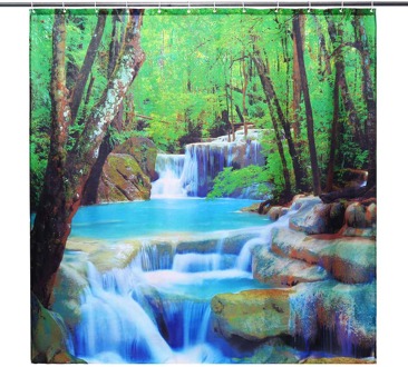 3D Waterval Landschap Waterdicht Douchegordijn Badkamer Landschap Bomen Bloem Badmat Set Voetstuk Tapijt Deksel Wc Cover A douche curtain