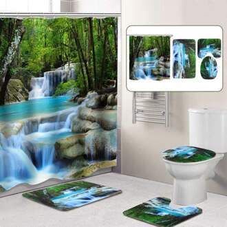 3D Waterval Landschap Waterdicht Douchegordijn Badkamer Landschap Bomen Bloem Badmat Set Voetstuk Tapijt Deksel Wc Cover C reeks