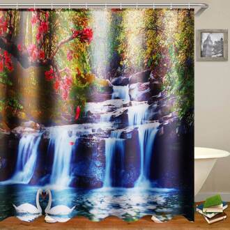 3D Waterval Landschap Waterdicht Douchegordijn Badkamer Landschap Bomen Bloem Badmat Set Voetstuk Tapijt Deksel Wc Cover G douche curtain