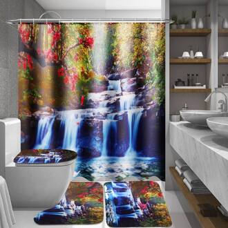 3D Waterval Landschap Waterdicht Douchegordijn Badkamer Landschap Bomen Bloem Badmat Set Voetstuk Tapijt Deksel Wc Cover I reeks