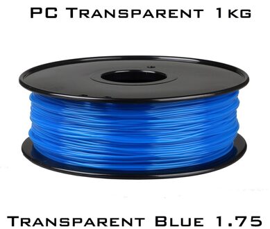 3Dsway Pc 1.75Mm Filament 1Kg Polycarbonaat Taaiheid Verbruiksartikelen Zwart Wit Transparant Materiaal Voor 3D Printer Multi-kleuren PC TransparentBlue