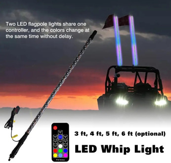 3FT/4FT/5FT/6FT LED Whip Light RGB 9-32V DC Waterproof Remote Control RGB Lamp Ultra Bright Flagpole Lamp With Flag For Jeep