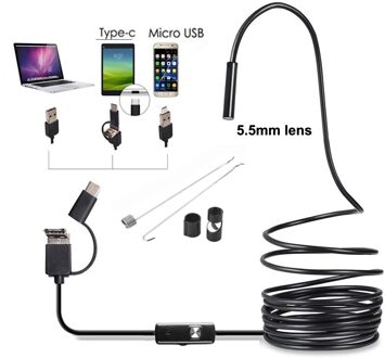 3in1 5.5Mm Type C Waterdichte Endoscoop Camera Inspectie 1M 2M 3.5M 5M Usb Kabel 6LED endoscoop Borescope Android Endoscoop