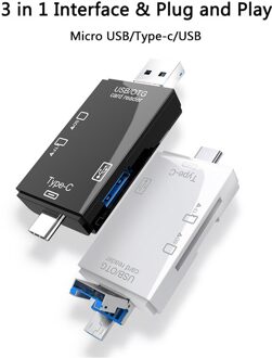 3in1 Otg Micro Sd-kaartlezer Usb 2.0 Voor Usb Micro Sd Adapter Flash Drive Smart Geheugenkaartlezer Type C Cardreader zwart