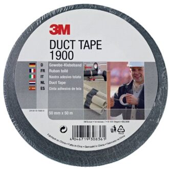 3M Plakband 3M 1900 Duct Tape 50mmx50m zwart