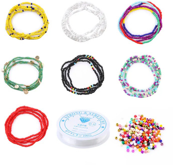 3mm Waist Beads Chain Set for Weight Loss Stretchy African Beads for Women Belly Beads Chain Plus Size with String and Charms