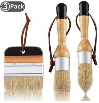 3Pack Krijt En Wax Penselen Varkenshaar Stencil Borstels Voor Houten Meubelen Thuis Wall Decor