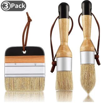 3Pack Krijt En Wax Penselen Varkenshaar Stencil Borstels Voor Houten Meubelen Thuis Wall Decor