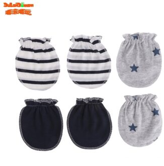 3Pairs Baby Anti Krabben Handschoenen Pasgeboren Bescherming Gezicht Katoen Scratch Wanten Blauw