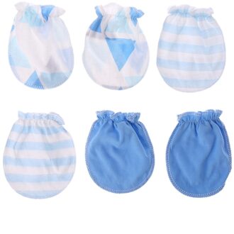 3Pairs Baby Anti Krabben Handschoenen Pasgeboren Bescherming Gezicht Katoen Scratch Wanten lucht blauw