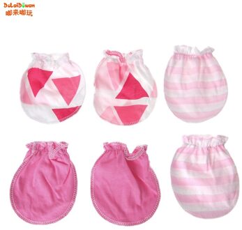 3Pairs Baby Anti Krabben Handschoenen Pasgeboren Bescherming Gezicht Katoen Scratch Wanten Roze