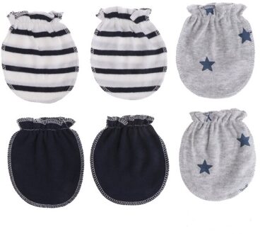 3Pairs Baby Anti Krassen Handschoenen Mode Pasgeboren Bescherming Gezicht Katoen Scratch Wanten Blauw