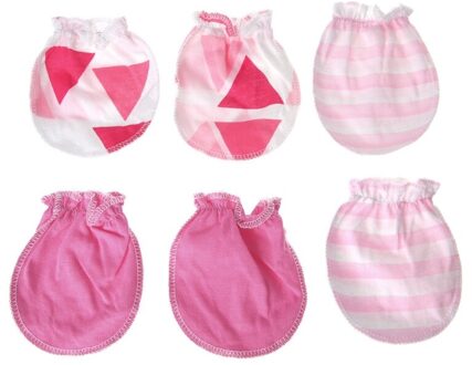 3Pairs Baby Anti Krassen Handschoenen Mode Pasgeboren Bescherming Gezicht Katoen Scratch Wanten Roze