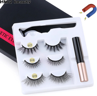 3Pairs of Glue-free Magnetic Eyelashes set Magnet Liquid Eyeliner Tweezer Set Waterproof Long Lasting Reusable Eyelash Extension