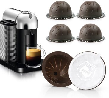 3Pc Hervulbare Herbruikbare Koffie Capsules Pods Voor Nespresso, Vertuoplus, Vertuoline GCA1 Machine Met 60Pc Folie Deksels bruin