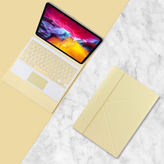 3Pc Set Draadloze Bluetooth Keyboard Case Leather Cover Voor Ipad Ios Android Tablet 1 Pu Leather Case 1 Opladen kabel 1 Toetsenbord geel