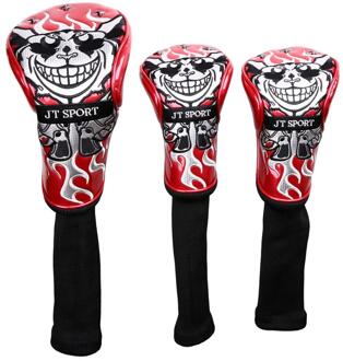 3pcs 1 3 5 Driver Fairway Wood Golf Club Headcover Leather & Gebreide Stiksels met Schedel Borduurwerk Head Cover met Geen. tag 1 3 5 rood
