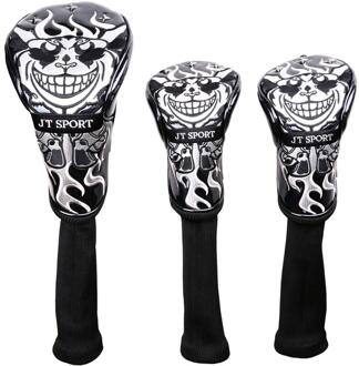 3pcs 1 3 5 Driver Fairway Wood Golf Club Headcover Leather & Gebreide Stiksels met Schedel Borduurwerk Head Cover met Geen. tag 1 3 5 zwart