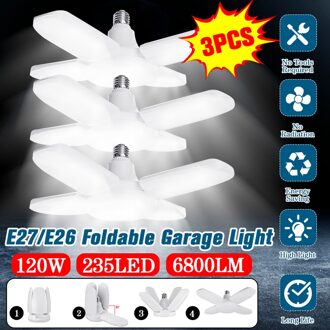 3Pcs 100W Wit Opvouwbare 4 Blade Fan Led Lamp E27/E26 95-265V 90 Graden verstelbare Plafond Garage Industriële Workshop Licht 3stk