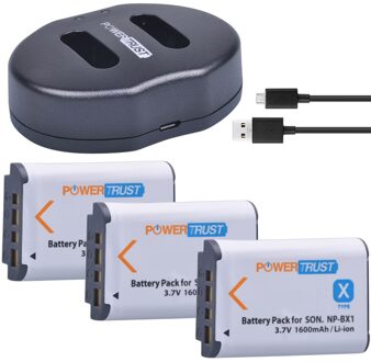 3Pcs 1600mAh NP-BX1 NP BX1 Batterij + Dual USB Oplader voor Sony DSC-RX100 DSC-WX500 HX300 WX300 HDR AS100v AS200V AS15 AS30V AS300
