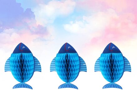 3Pcs 3D Vis Vormige Papier Honingraat Ballen Prachtige Decoratieve Papieren Bloem Ballen Feestartikelen (Blauw)