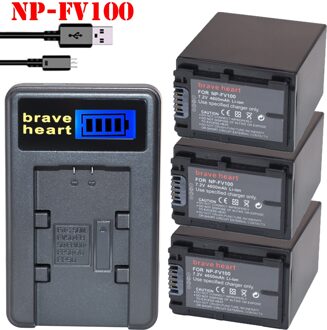 3Pcs 4600Mah Np FV100 NP-FV100 FV100 Batterij Batterijen Voor Sony NP-FV30 NP-FV50 NP-FV70 SX83E SX63E FDR-AX100E AX100E Hdr camera
