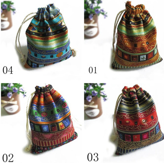 3Pcs 9.5cm X12cm Cotton Gift Bags Multicolor Tribal Tribe Drawstring Jewelry Bags Pouches Package Storage Chinese Ethnic Style