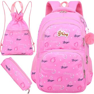 3Pcs Afdrukken Schooltassen Voor Meisjes Tiener Schooltas School Rugzakken Voor Kinderen Kids Reistas Zwart Bagpack roze