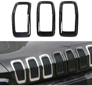 3Pcs Auto Grille Grill Ring Cover Trim Set Voor Jeep Cherokee Abs zwart