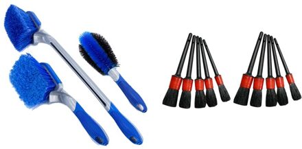 3Pcs Auto Wiel/Band Borstel Autowasseretteborstel Met Handvat & 2 Set Auto Detail Borstel Wassen Auto detailing Cleaning Kit
