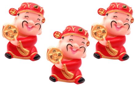 3Pcs Chinese Stijl God Van Rijkdom Scène Bakken Layout Schattige Dessert Taart Decoratie Cake Toppers (Gold Coin) rood 1