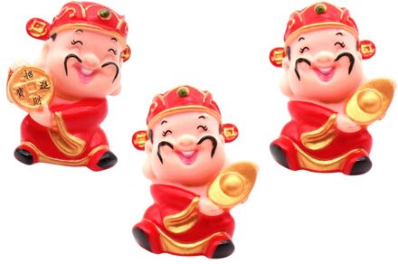 3Pcs Chinese Stijl God Van Rijkdom Scène Bakken Layout Schattige Dessert Taart Decoratie Cake Toppers (Gold Coin) rood 3