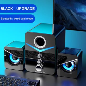 3Pcs Computer Speaker Blauwe Led Surround Sound Subwoofer Muziek Speaker Voor Laptop Pc Telefoon Stereo Bluetooth 5.0 Luidspreker zwart bluetooth