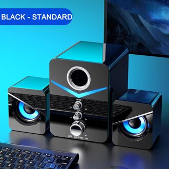3Pcs Computer Speaker Blauwe Led Surround Sound Subwoofer Muziek Speaker Voor Laptop Pc Telefoon Stereo Bluetooth 5.0 Luidspreker zwart standaard