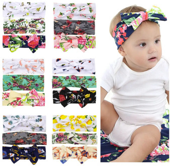 3pcs Elastic Newborn Baby Girls Boys Headband Cotton Print Floral Hair Band Bow-knot