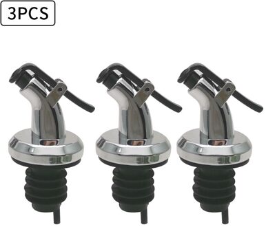 3Pcs Flessenstop Lekvrije Wijn Fles Stop Dop Wijn Schenker Tuit Stopper Dispenser Olijfolie Sproeier Keuken tool 3 stk helder zilver