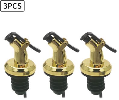 3Pcs Flessenstop Lekvrije Wijn Fles Stop Dop Wijn Schenker Tuit Stopper Dispenser Olijfolie Sproeier Keuken tool 3 stk shiny goud