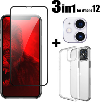 3pcs for iPhone 12 Mini 12Pro Max Tempered Glass Screen Protector & Camera Lens &Clear TPU Case for iPhone12 Series Protectors