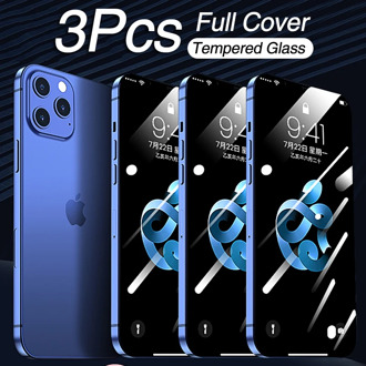 3PCS Full Cover Protective Glass on For iPhone 11 12 pro Screen Protector Tempered Glass on iPhone X XR XS 8 5 7 6 Curved Glass