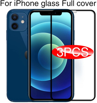 3PCS Full Cover Protective Glass On For iPhone 12 11 Pro XS Max X XR 7 8 6 6s Plus 5S SE 2020 Screen Protector Film Curved Edge
