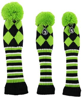 3Pcs Gebreide Golf Club Head Covers Fairway Wood Headcover Protector Guard groen