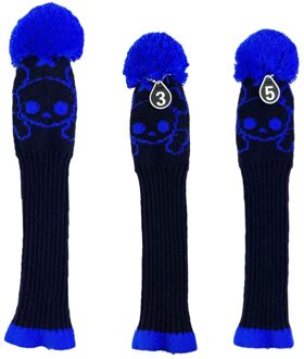 3Pcs Gebreide Golf Club Head Covers Fairway Wood Headcover Protector Guard zwart blauw