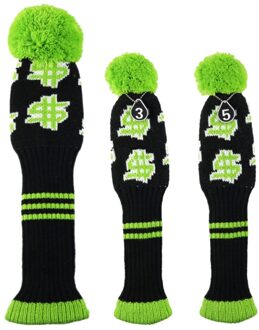 3Pcs Gebreide Golf Club Head Covers Fairway Wood Headcover Protector Guard zwart Dollars
