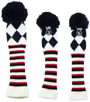 3Pcs Gebreide Golf Club Head Covers Fairway Wood Headcover Protector Guard zwart wit