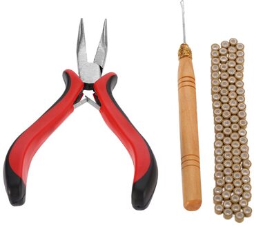 3Pcs Haar Feather Extension Tool Kit Tang Haak Trekken Naald 100Pc 5mm Black Micro Silicone Link Ringen kralen