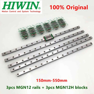 3pcs Hiwin linear rail MGN12 150 200 250 300 330 350 400 450 500 550 mm MGNR12 guide +3pcs MGN12H block carriage 3D printer CNC