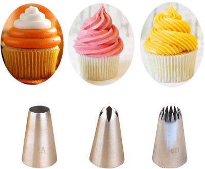 3pcs Icing Piping Pastry Nozzle Tips 1A# 2E# 6B# Stainless Steel Cake Nozzles Cream Cupcake Decorating Set