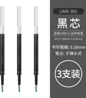 3Pcs Japanse Uni UMR-38S/05S Gel Pen Refill 0.5/0.38 Student Notities Multicolor Grote Capaciteit Bullet refill Voor UMN-S-38/05 3stk zwart 0.38