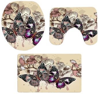 3Pcs Kerst Badkamer Antislip Voetstuk Tapijt + Gordijnen Voetstuk Tapijt Deksel Wc Cover Badmat Set Kerst decoraties F