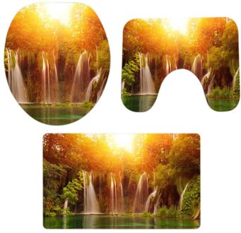 3Pcs Kerst Badkamer Antislip Voetstuk Tapijt + Gordijnen Voetstuk Tapijt Deksel Wc Cover Badmat Set Kerst decoraties H